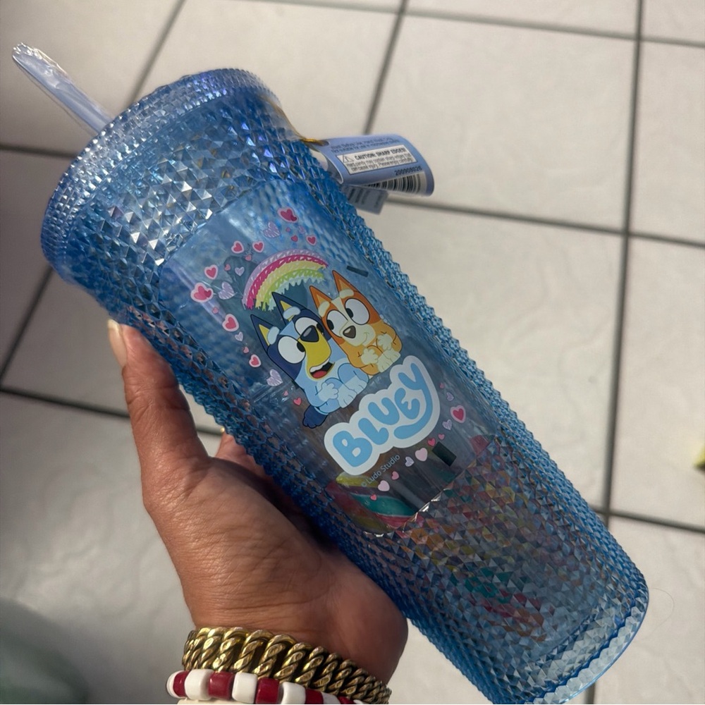 Galerie Bluey Valentines Blue Diamond Tumbler w Candy Sticks & Lollipops NWT
